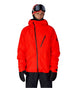 MHydraThermagraphJacket-A man wearing a bright red ski jacket with black zippers, black gloves, a black neck gaiter, and a red-and-black patterned bandana with goggles, photographed against a plain white background.