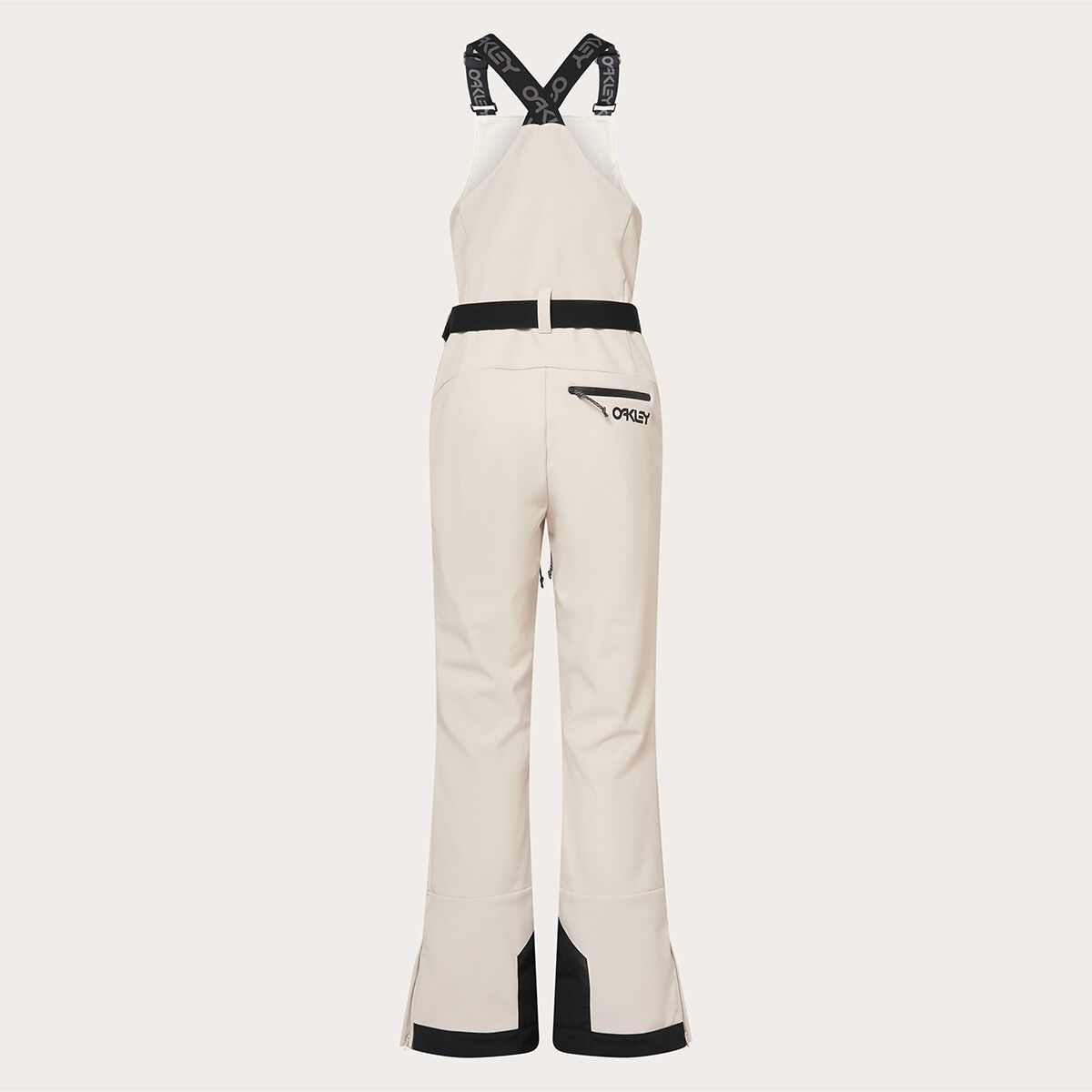 WTNPHarperSoftshellBib-White ski jumpsuit with a belt on a light gray background