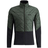 MInfinityHybridInsulatedJacket- A men's quilted jacket in dark green and black, featuring a diamond-quilted pattern on the upper body and sleeves, solid black lower panels, and a black zipper. The brand 'Subt' is embroidered on the left chest.