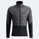 MInfinityHybridInsulatedJacket-A dark gray and black quilted zip-up jacket with a high collar and a visible Swix logo on the left chest, displayed on a light gray background.