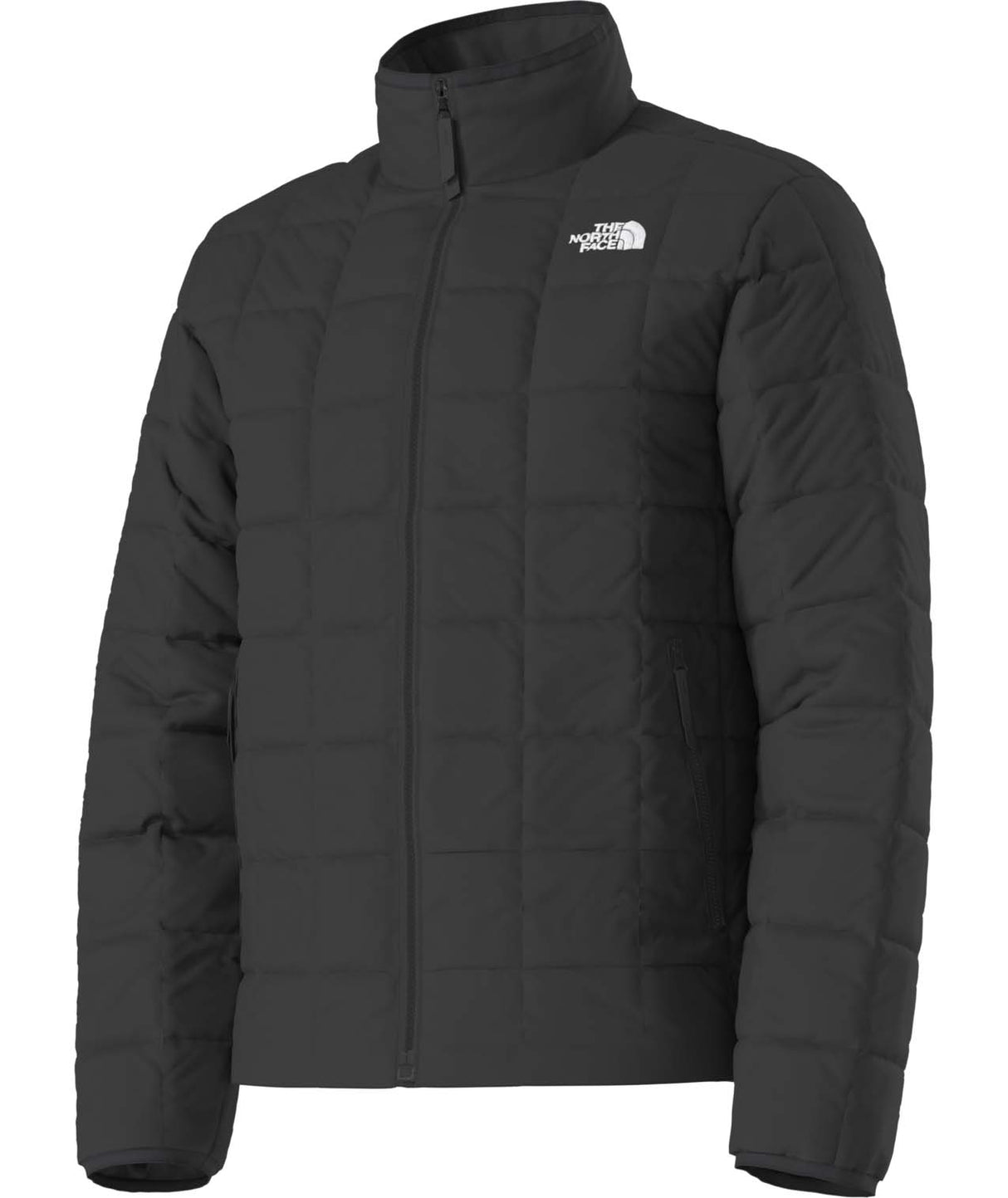 MJunctionInsulatedJacket- Black jacket with a white North Face logo on a white background