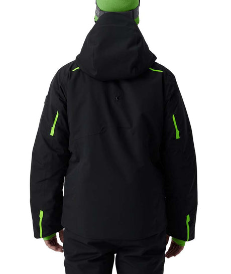 MLeaderJacket- Man wearing a black and green ski jacket on a white background