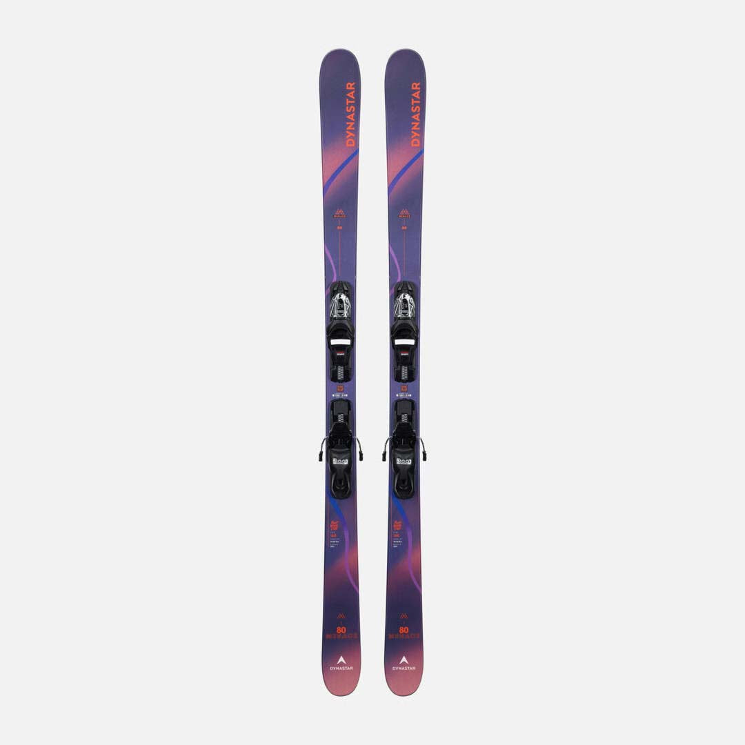 MMENACE80-A pair of Dynastar skis with a purple and pink gradient, shown vertically against a light gray background.