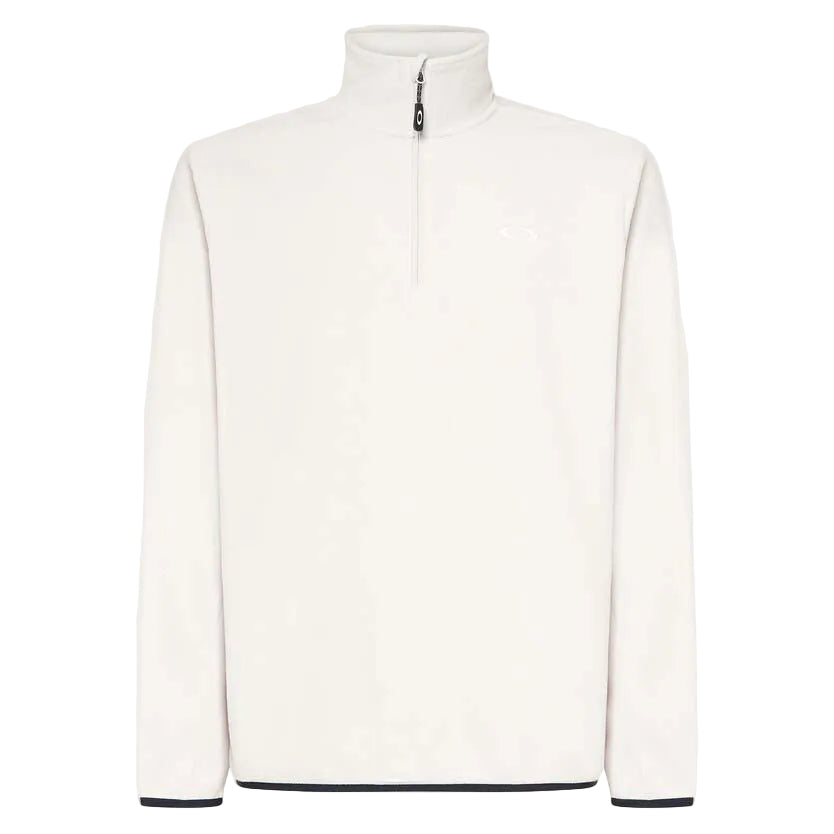 MMapleRidge1_2Zip-White half-zip pullover with black trim on a white background