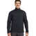 MMerinoAeroGridFleece-A man wearing a dark charcoal gray quarter-zip long-sleeve performance pullover and dark gray pants, standing against a solid white background.