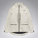 MMthodGlowShellJacket-A light beige technical jacket with black zippers, black piping details, and an Oakley logo on the left chest, displayed against a neutral gray background.