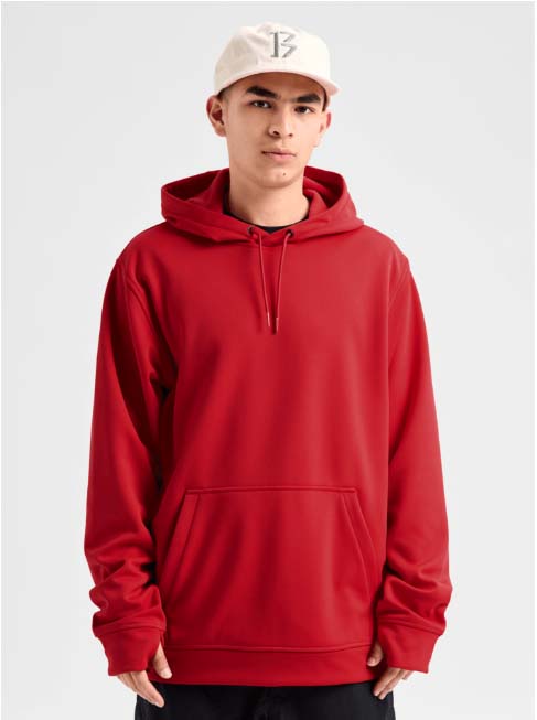MOakPulloverHoodie-Red hoodie on a white background