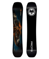 MPROTOT3FR- Black snowboard with a bird on the top sheet and fully black base on a white background