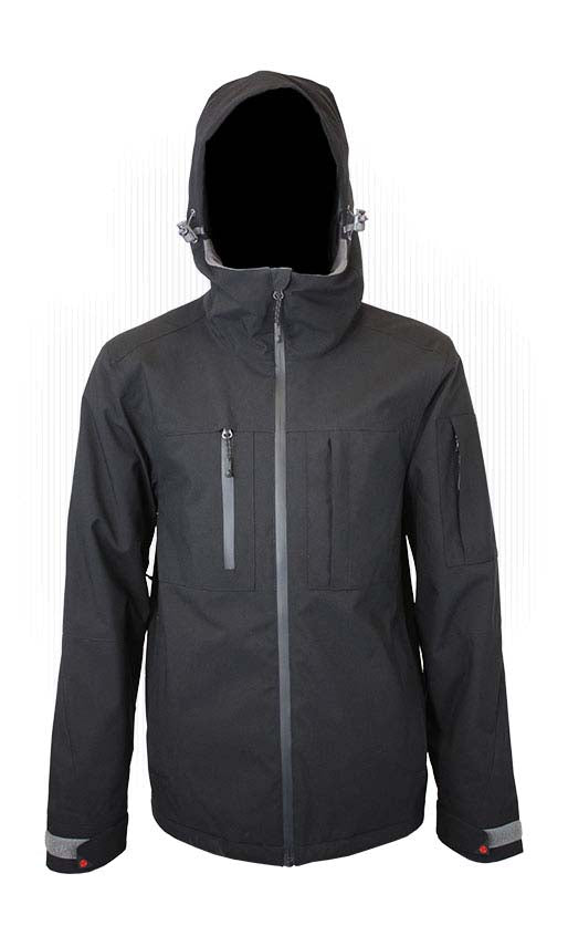 MPlanetJacket-Black jacket with a hood on a white background