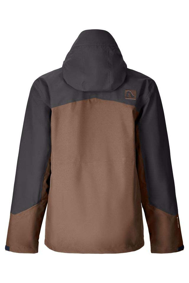 MQuantumProJacket-Two-tone jacket with black and brown sections on a white background