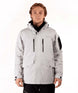 MQuestJacket-Man wearing a light gray jacket with black accents on a white background