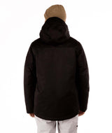 MQuestJacket-Person wearing a black jacket and beige beanie on a white background