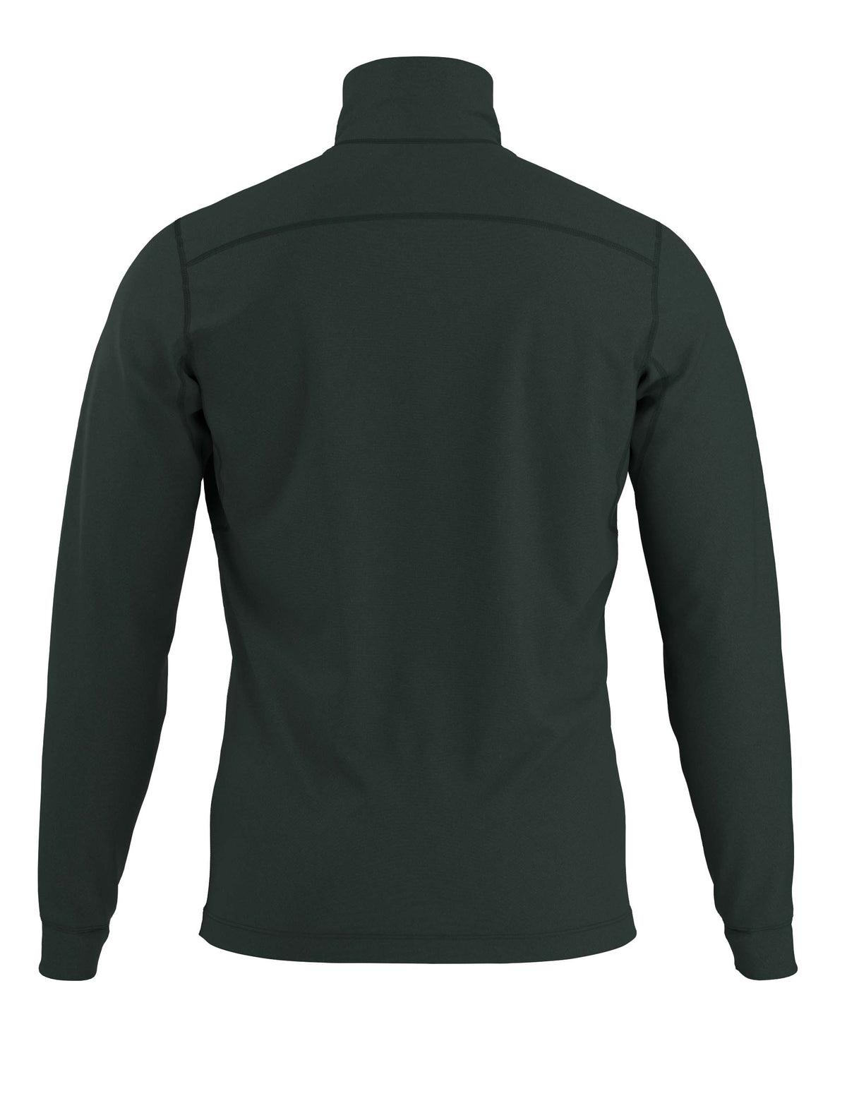 MRhoLTZipNeck- A dark green quarter zip with a dark green patch on the left upper chest that has a zipper pocket on a white background