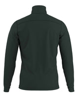 MRhoLTZipNeck- A dark green quarter zip with a dark green patch on the left upper chest that has a zipper pocket on a white background