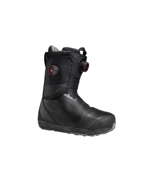MRiftPro-Black snowboard boot with red accents on a white background