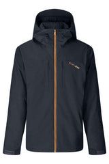 MRoswellJacket-Black jacket with orange zipper with branding on a white background