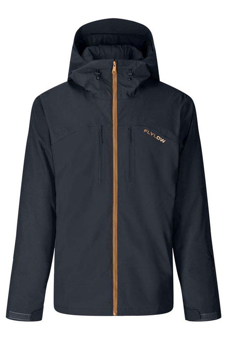 MRoswellJacket-Black jacket with orange zipper with branding on a white background