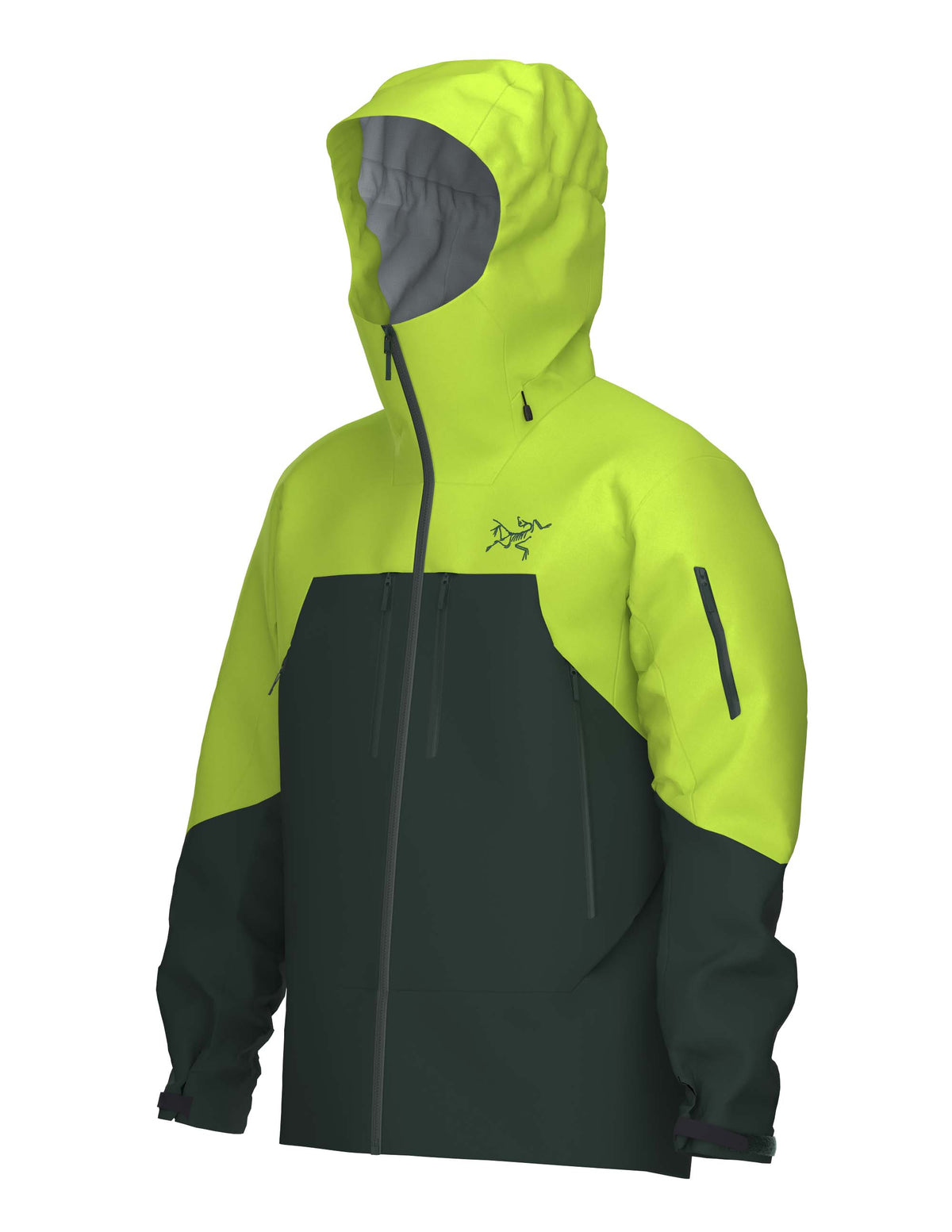 MRushJacket- A dark and light green full zip jacket on a white background