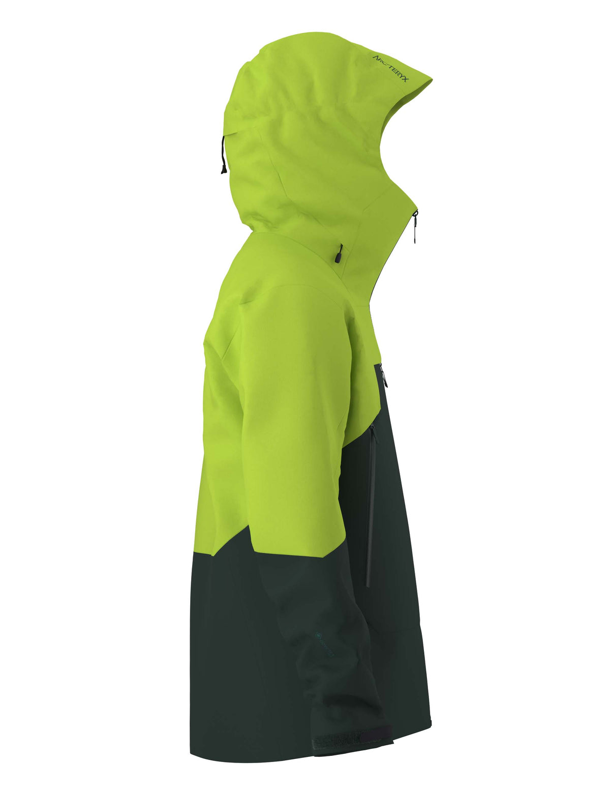 MRushJacket- A dark and light green full zip jacket on a white background