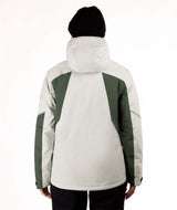 MShiftJacket-Person wearing a light gray and green jacket on a white background