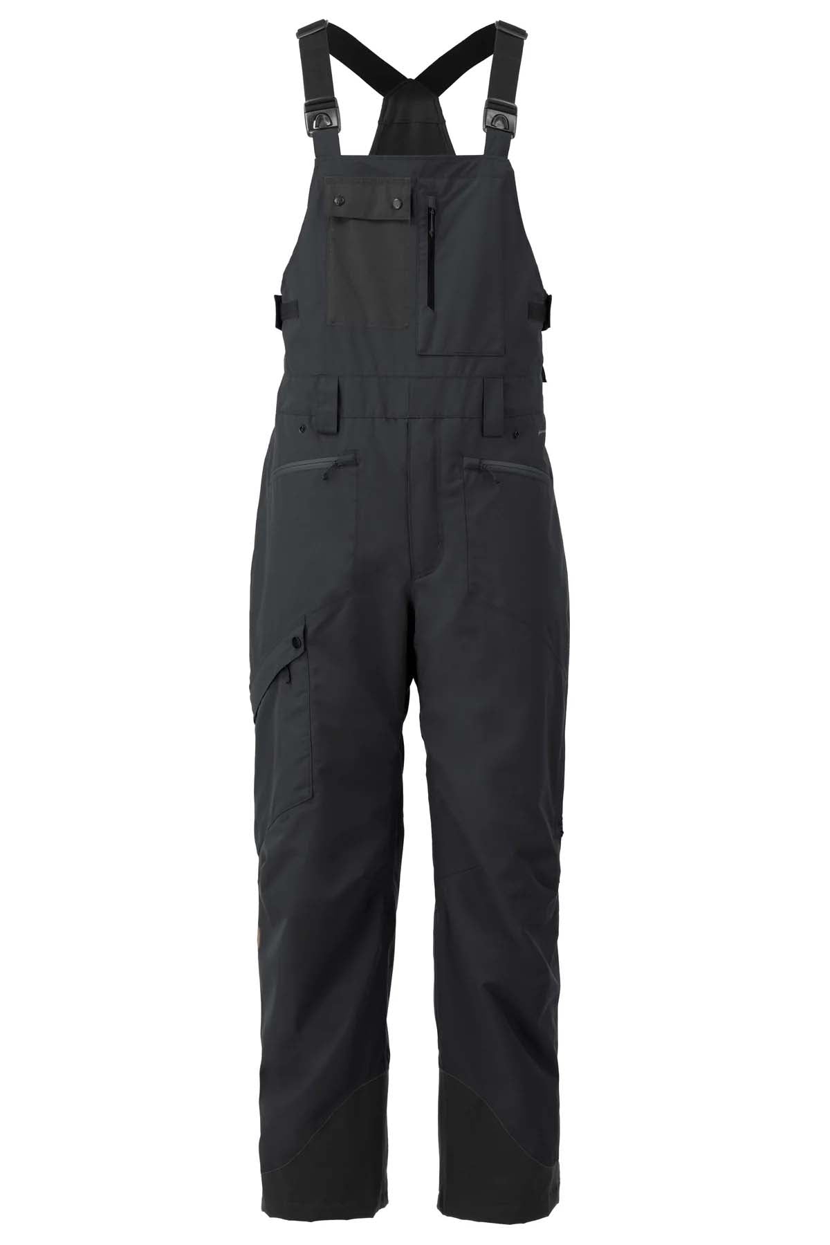 MSnowmanBib-Black bib overalls on a white background