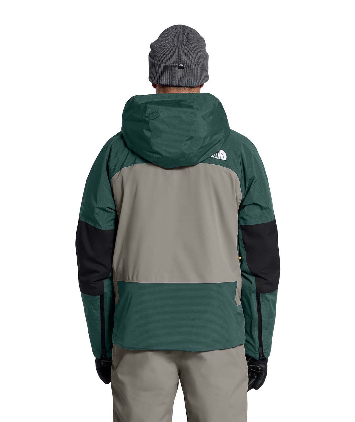 MSnowsquallJacket-Green and gray jacket with The North Face logo on a white background
