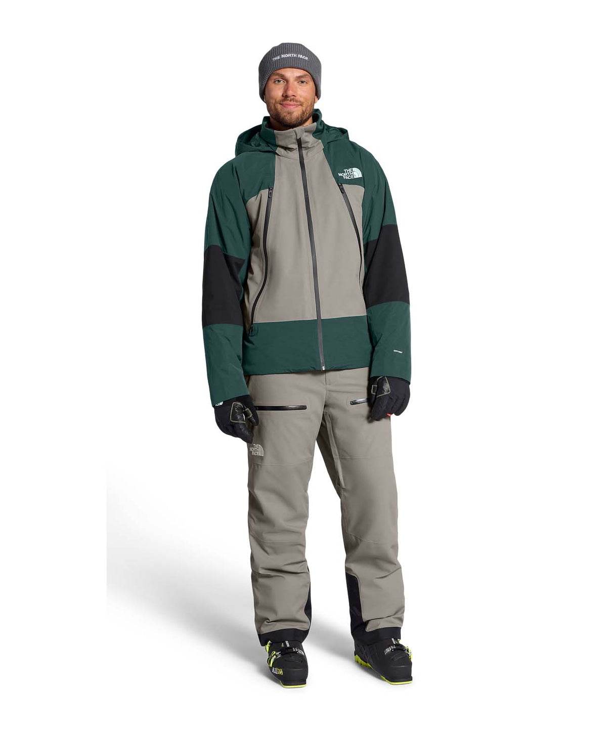 MSnowsquallJacket-Green and gray jacket with The North Face logo on a white background
