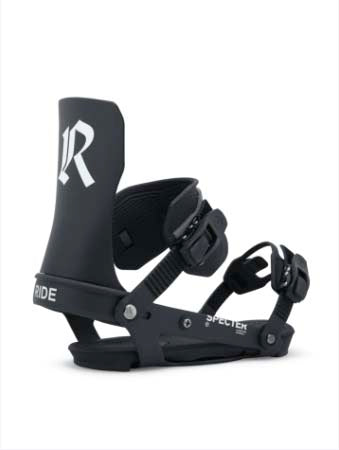 MSpecter- Black snowboard bindings on a white background