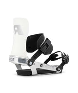 MSpecter- White snowboard bindings on a white background