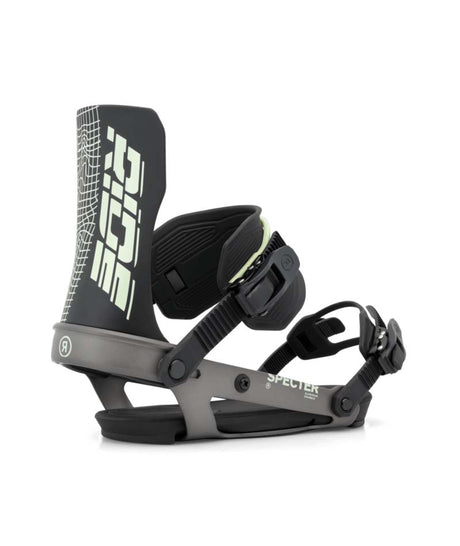 MSpecter- Black snowboard bindings on a white background