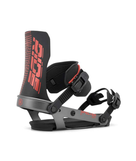 MSpecter- Black and red snowboard bindings on a white background