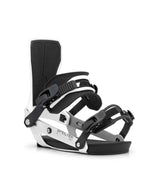 MSpecter- White snowboard bindings on a white background