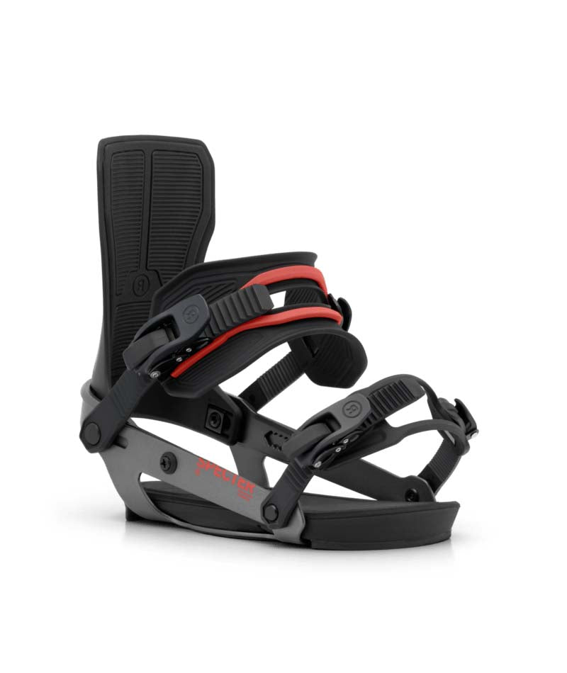 MSpecter- Black and red snowboard bindings on a white background