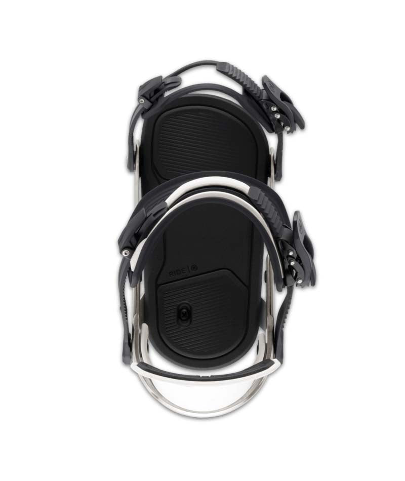 MSpecter- White snowboard bindings on a white background
