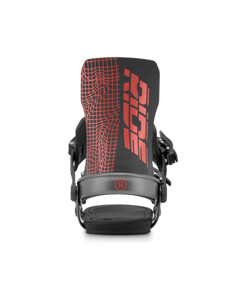 MSpecter- Black and red snowboard bindings on a white background