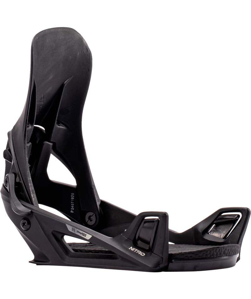 MStep-On-Black snowboard binding on a white background