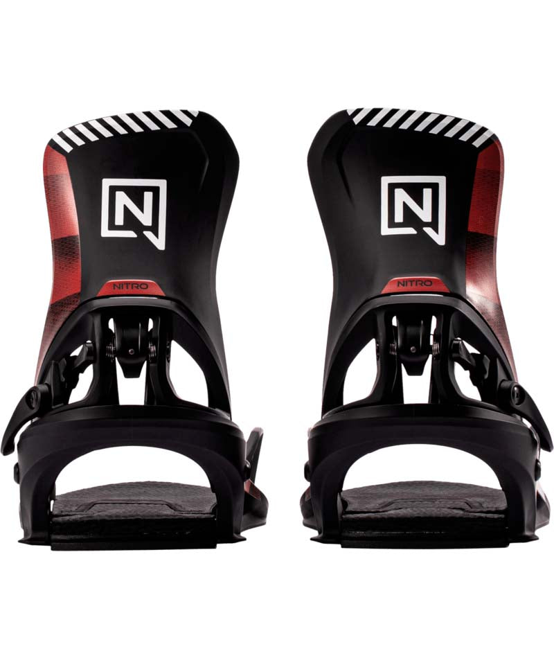 MStep-On-Black and red snowboard binding on a white background