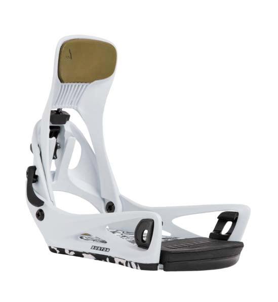 MStepOnCartelXSnowboardBindings-White snowboard binding with black accents on a white background
