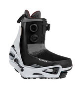 MStepOnCartelXSnowboardBindings-White snowboard binding with black accents on a white background