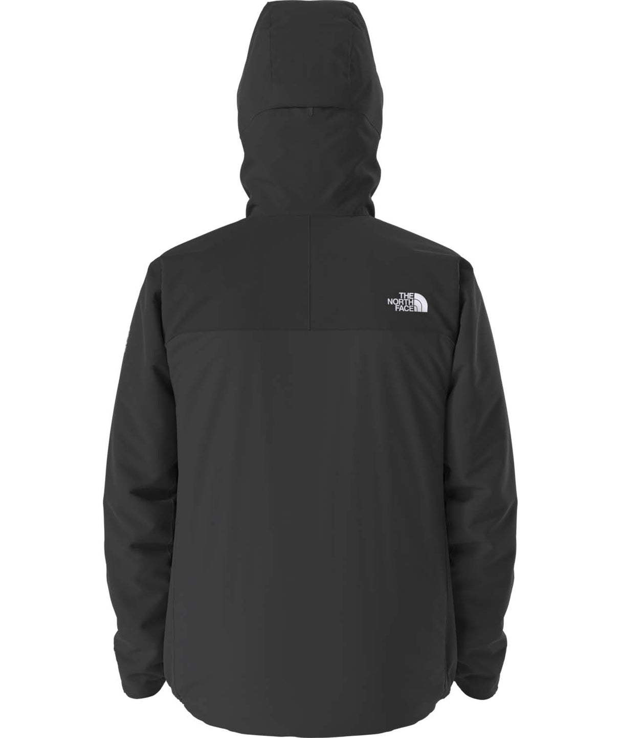 MSummitCasavalHoodie-Black hooded jacket with The North Face logo on the back against a white background