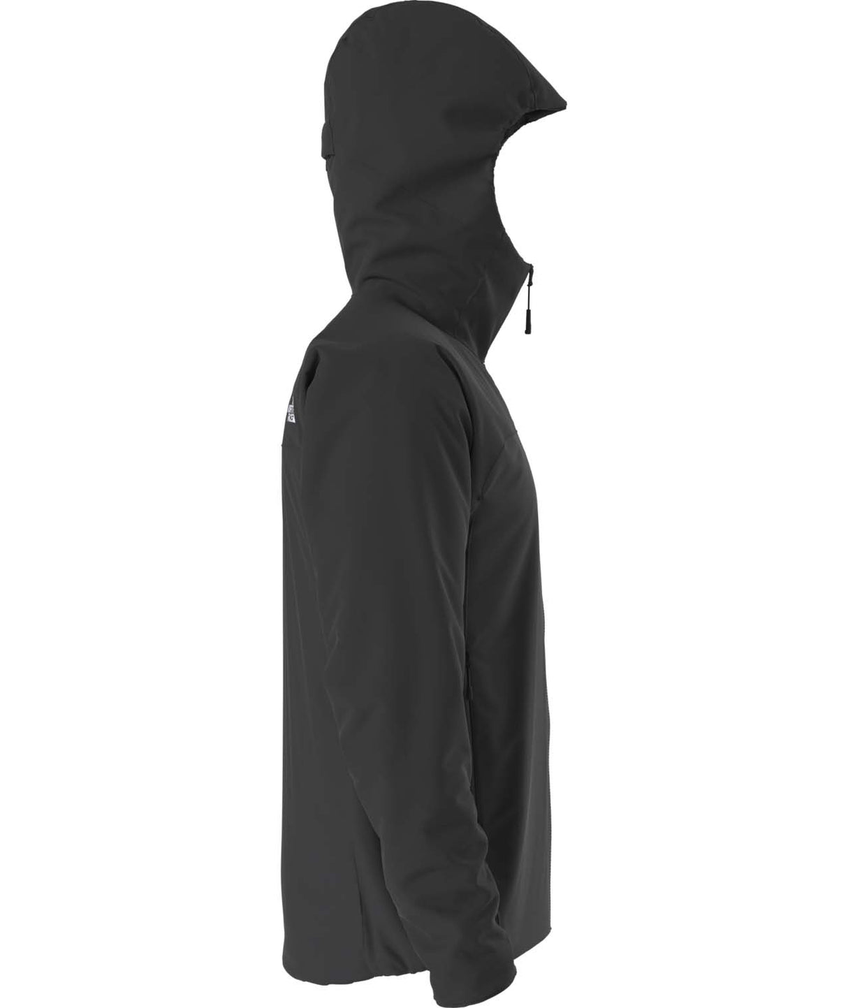 MSummitCasavalHoodie-Black hooded jacket with The North Face logo on the back against a white background