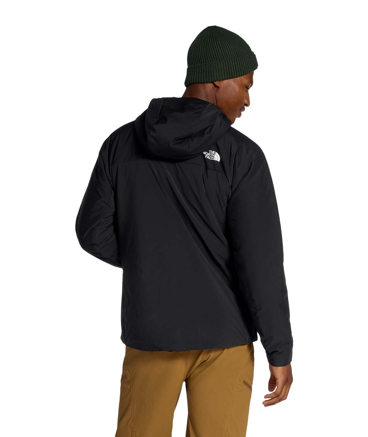 MSummitCasavalHoodie-Black hooded jacket with The North Face logo on the back against a white background