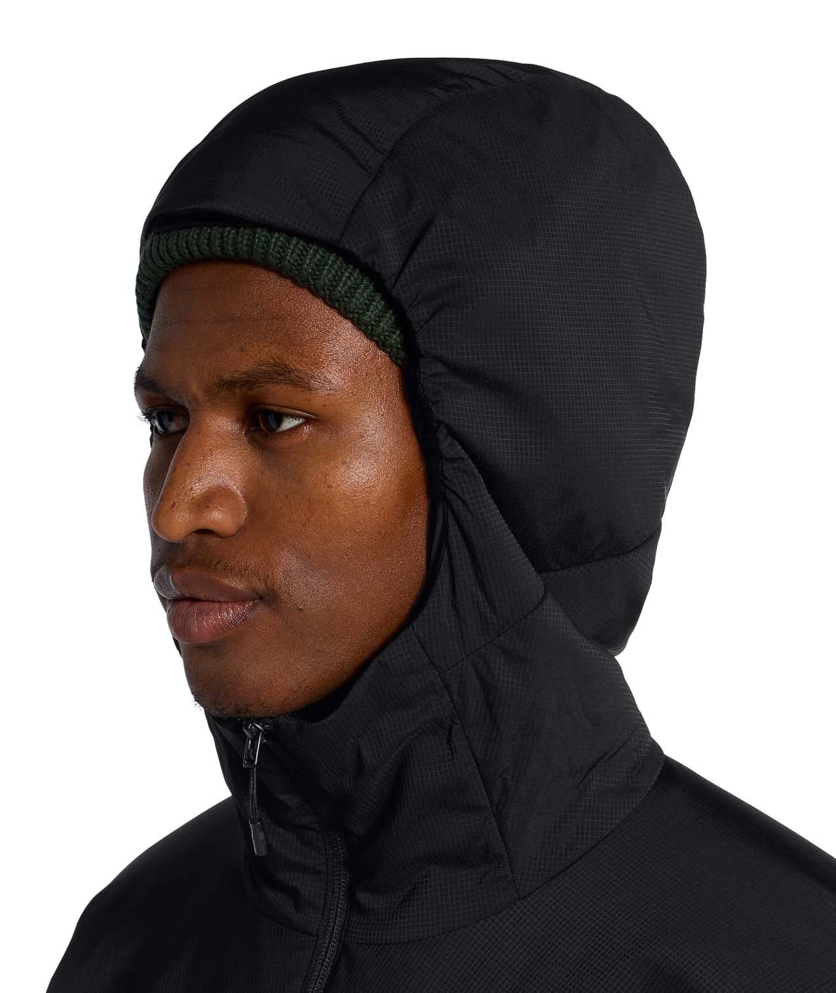 MSummitCasavalHoodie-Black hooded jacket with The North Face logo on the back against a white background