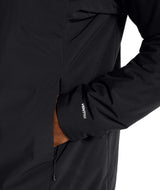 MSummitCasavalHoodie-Close-up of a black jacket with Ventrix branding on a white background