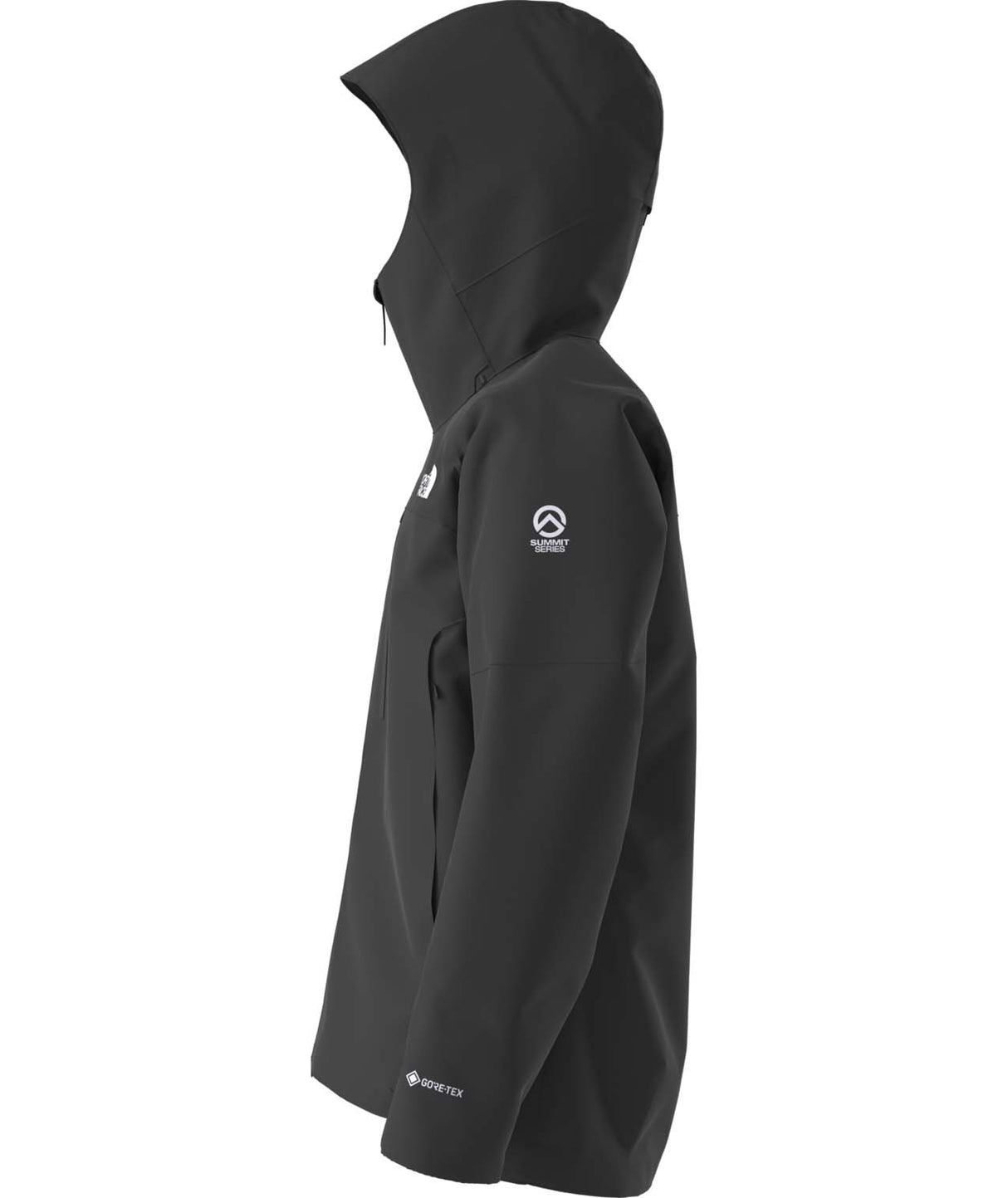 MSummitEastwallGTXJacket-Black jacket with The North Face logo on a white background