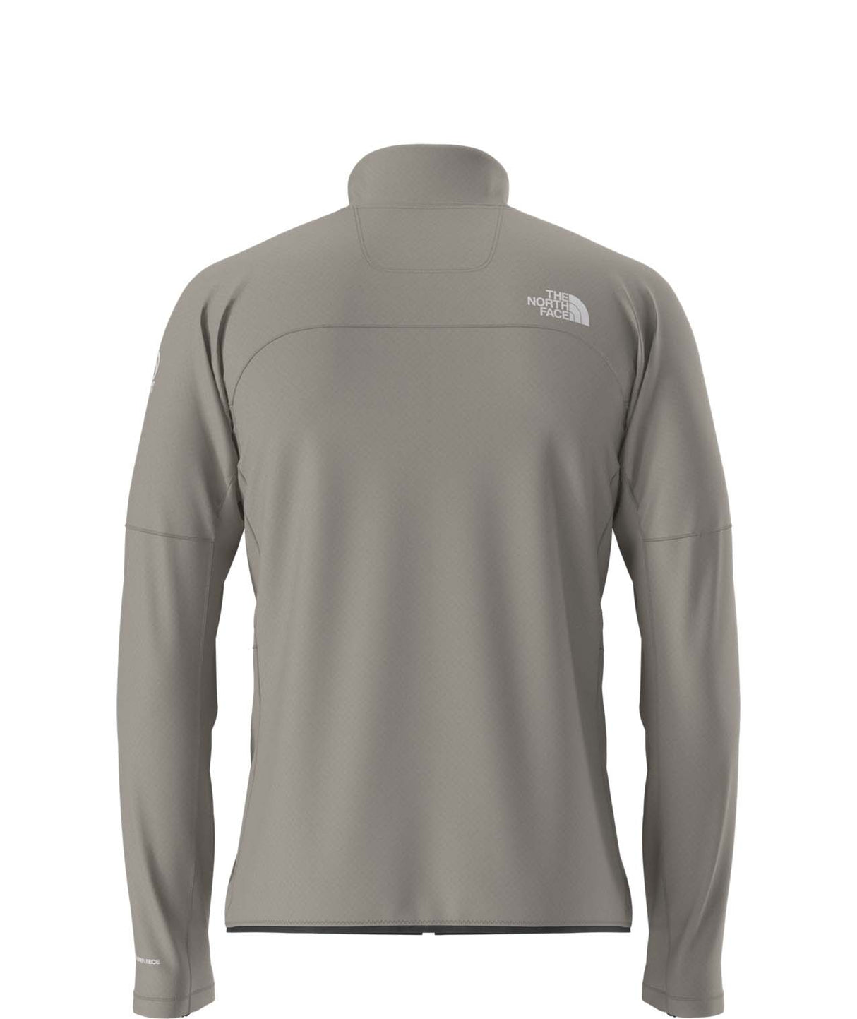 MSummitFUTUREFLEECEFullZipJacket-Gray jacket with black zipper and The North Face logo on a white background