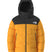 MSummitNuptseJacket-Yellow and black puffer jacket with The North Face logo on a white background