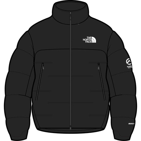 MSummitNuptseJacket-Black puffer jacket with The North Face logo on a white background