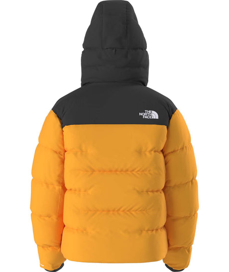 MSummitNuptseJacket-Yellow and black puffer jacket with The North Face logo on a white background
