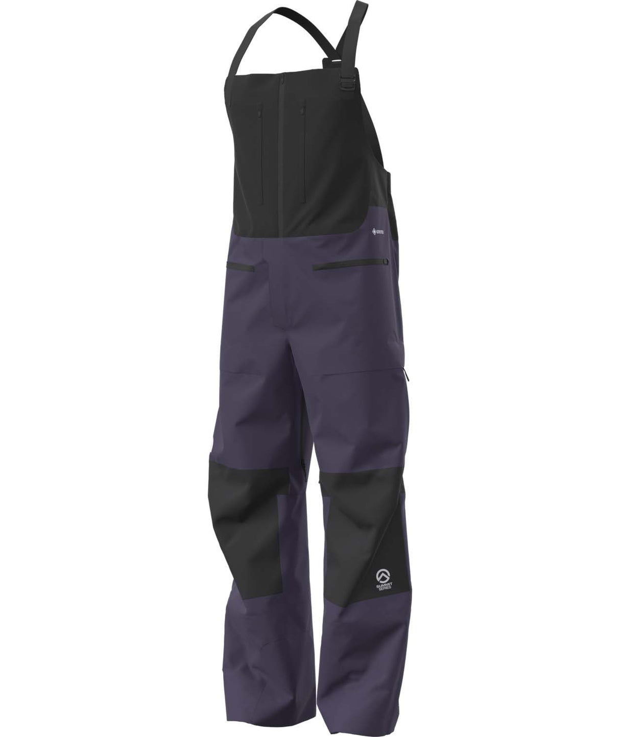 MSummitVerbierGTXBib-Purple and black bib overalls on a white background